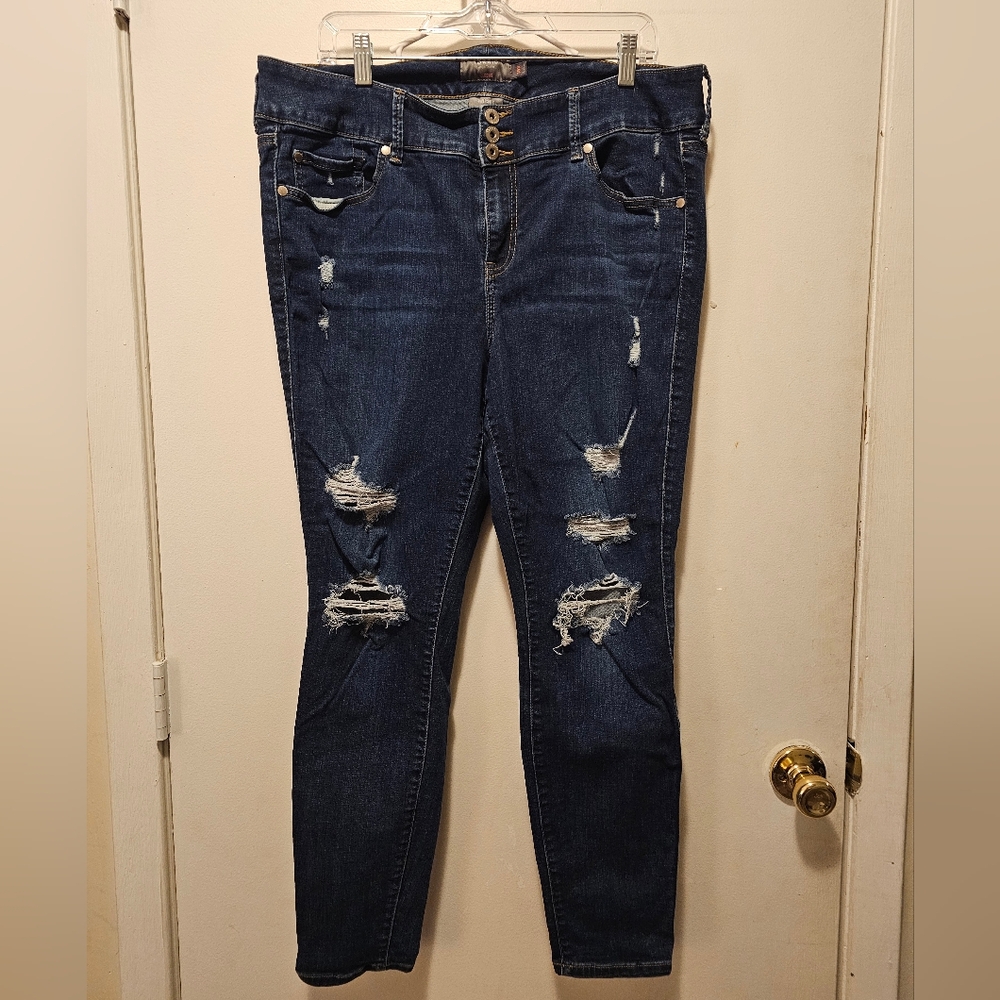 Torrid Dark Blue Distressed Skinny Jeans